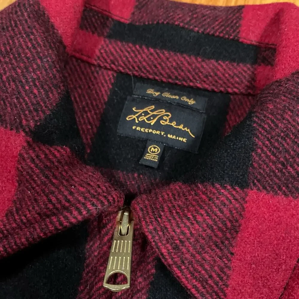 LL Bean Archive Collection Beans Stag Jacket Wool Blend Red Buffalo Plaid Medium